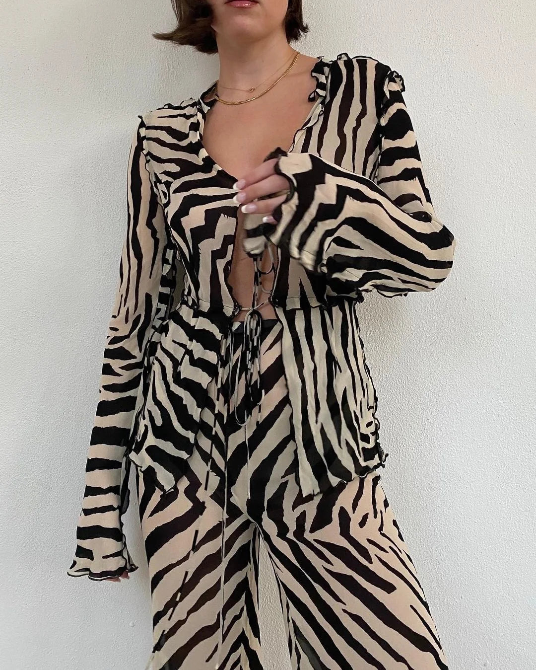 Animal Print Mesh Sheer 2 piece set