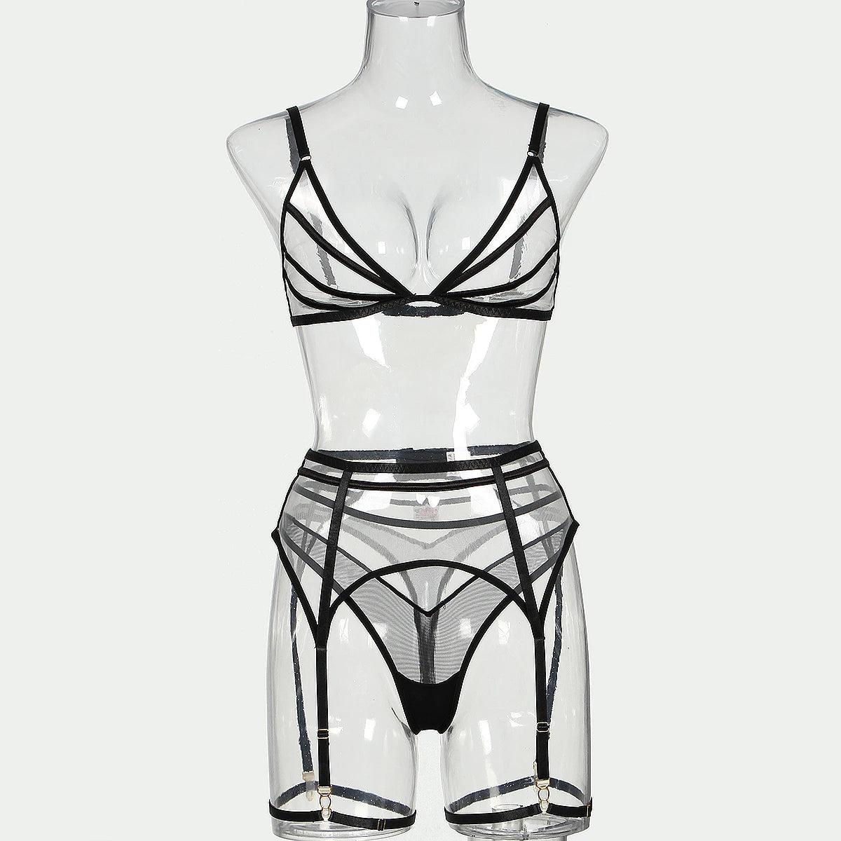 Sensual Lingerie Nude Seamless See Through Underwear Transparent Bra Sexy Garter Belt Set