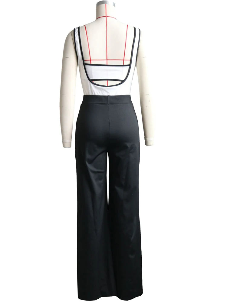 Elegant Women's Suspender Jumpsuits|  Two-Piece Outfits Glam Fitted| Button Details Wide Legs Long Pants Jumpsuit Clubwear