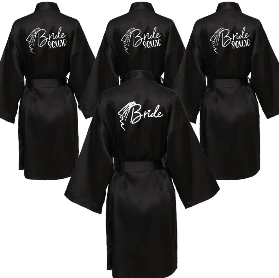 Wedding Party Team Bride RobeS With Black Letters