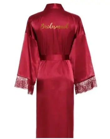 Women Long robe Satin Bridal Robe | Bridesmaid Robes Lace TEAM