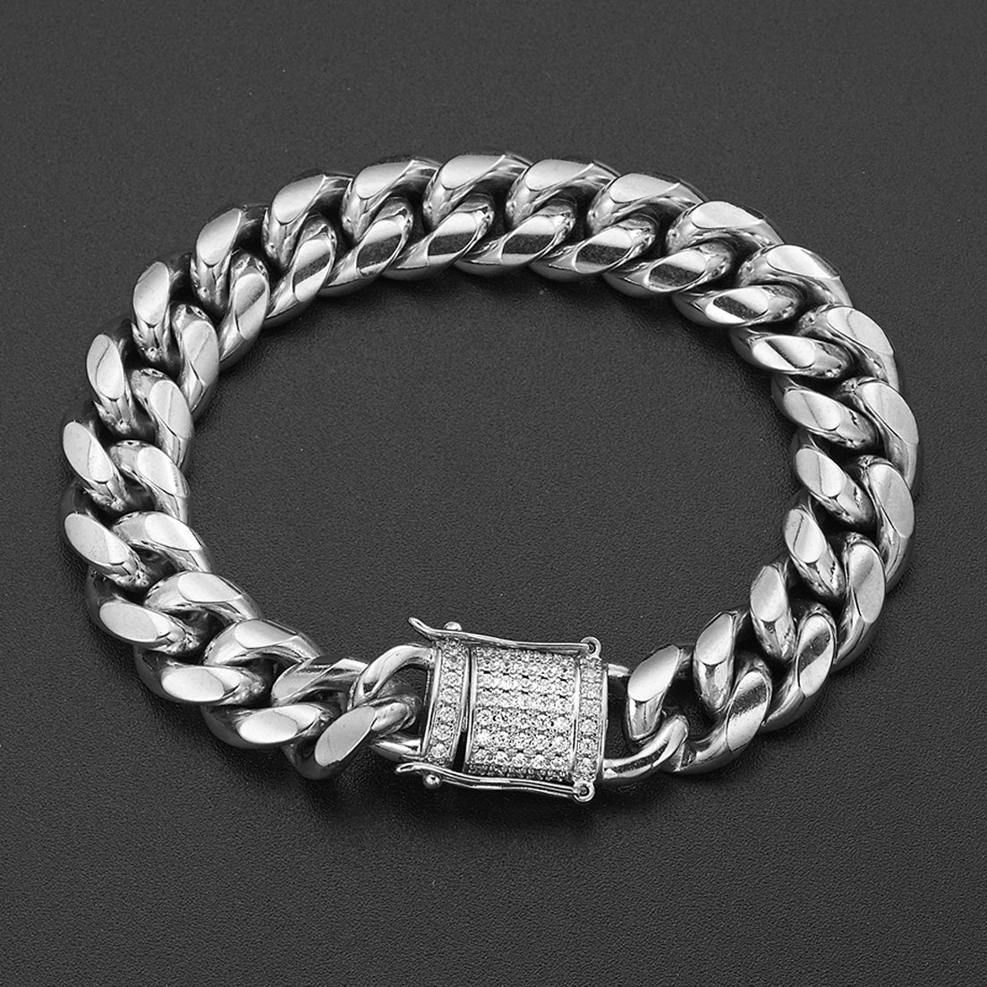 Stainless Steel Miami Curb Cuban Chain Crystal Bracelet - Plush Intimates Boutique