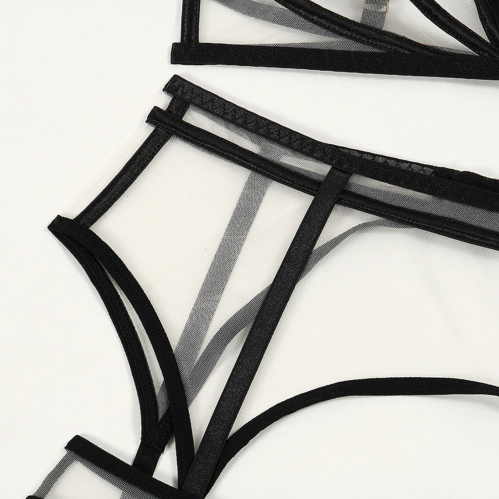 Sensual Lingerie Nude Seamless See Through Underwear Transparent Bra Sexy Garter Belt Set