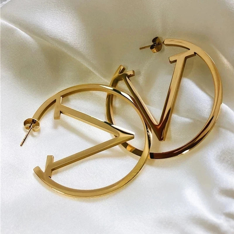 V Letter Hoop Earrings For Women - Plush Intimates Boutique