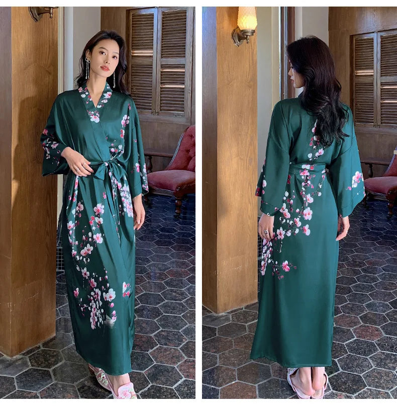 Chinese Style Print Women Long Robe Nightgown SLEEP robe