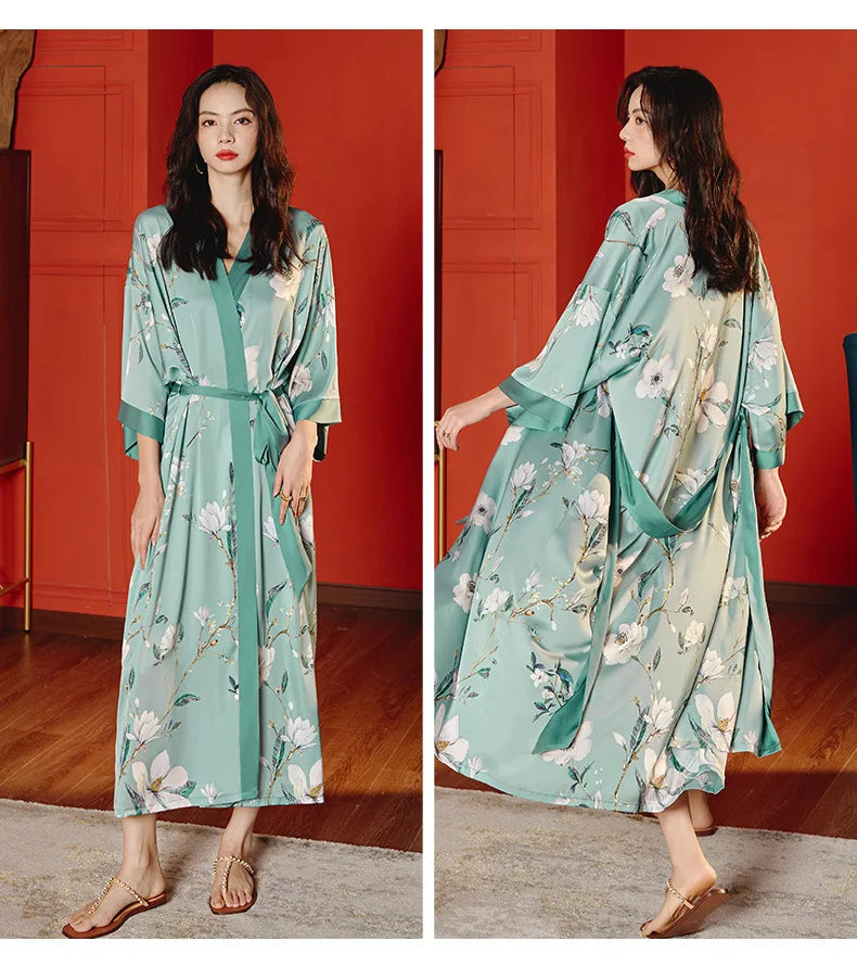 Chinese Style Print Women Long Robe Nightgown SLEEP robe