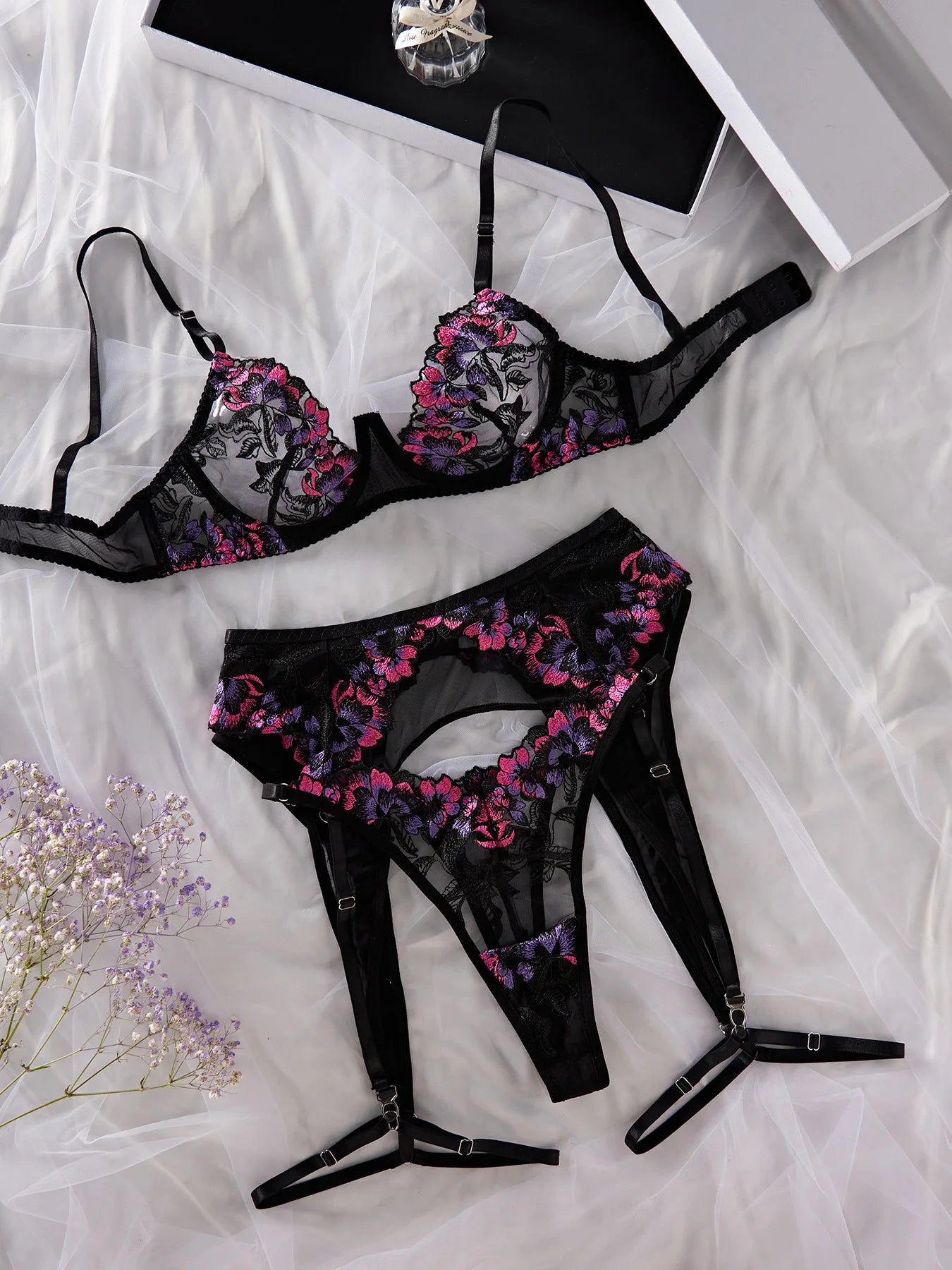 lingerie Women Sexy Flower Bra Set See Through | Embroidery Floral Lingerie Elegant |Ladies Underwear Bikini Bra set