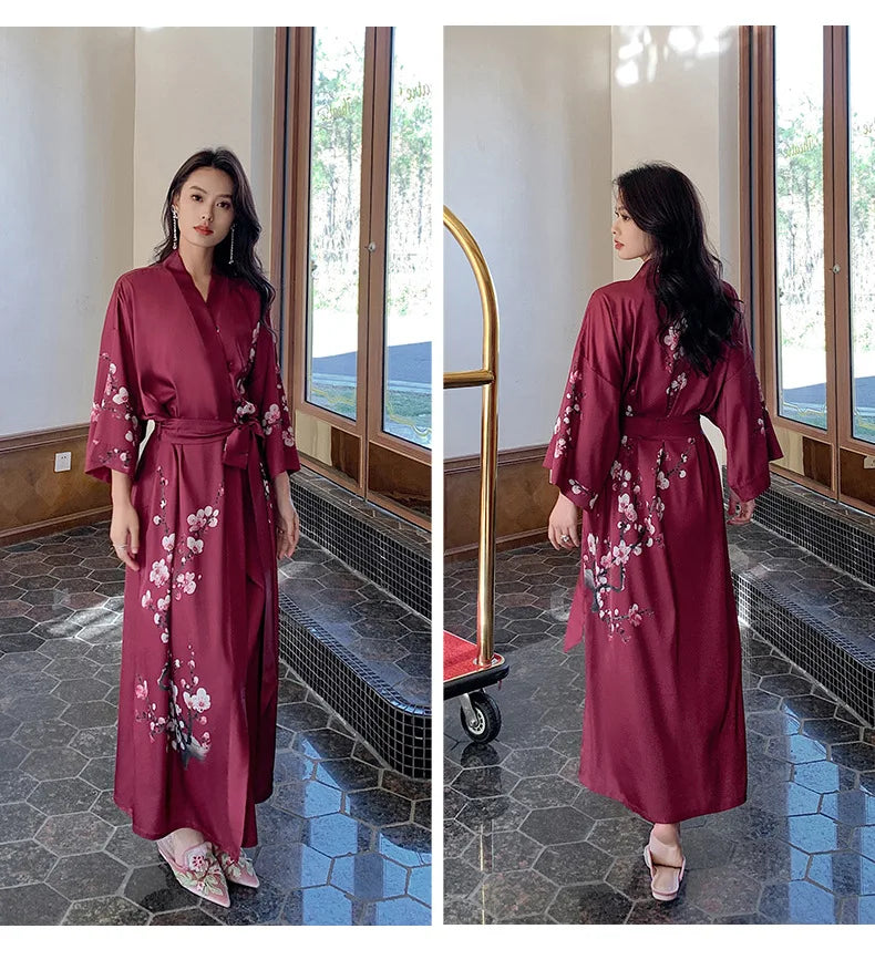 Chinese Style Print Women Long Robe Nightgown SLEEP robe