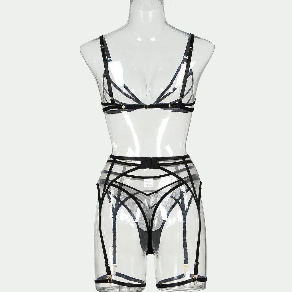 Sensual Lingerie Nude Seamless See Through Underwear Transparent Bra Sexy Garter Belt Set