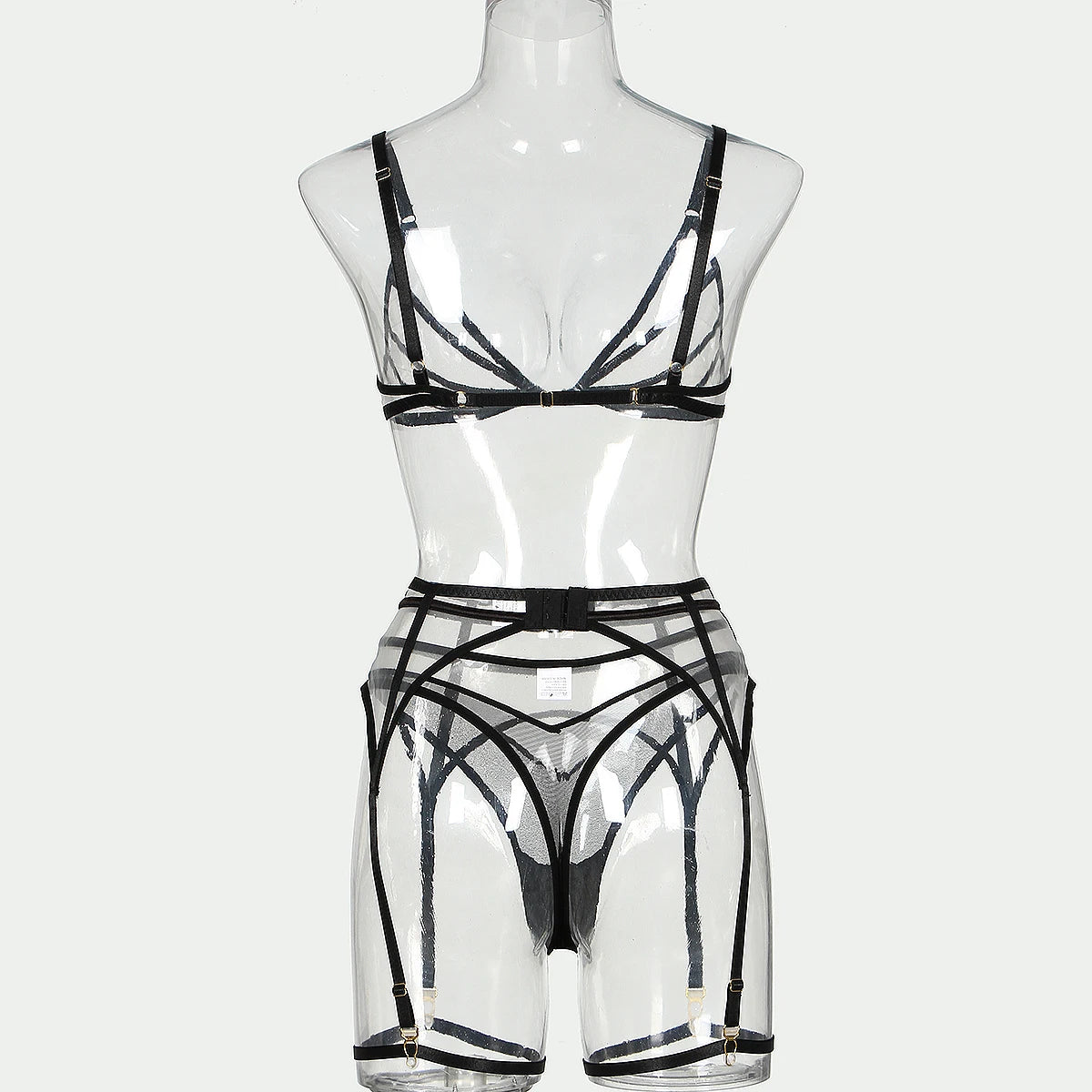 Sensual Lingerie Nude Seamless See Through Underwear Transparent Bra Sexy Garter Belt Set