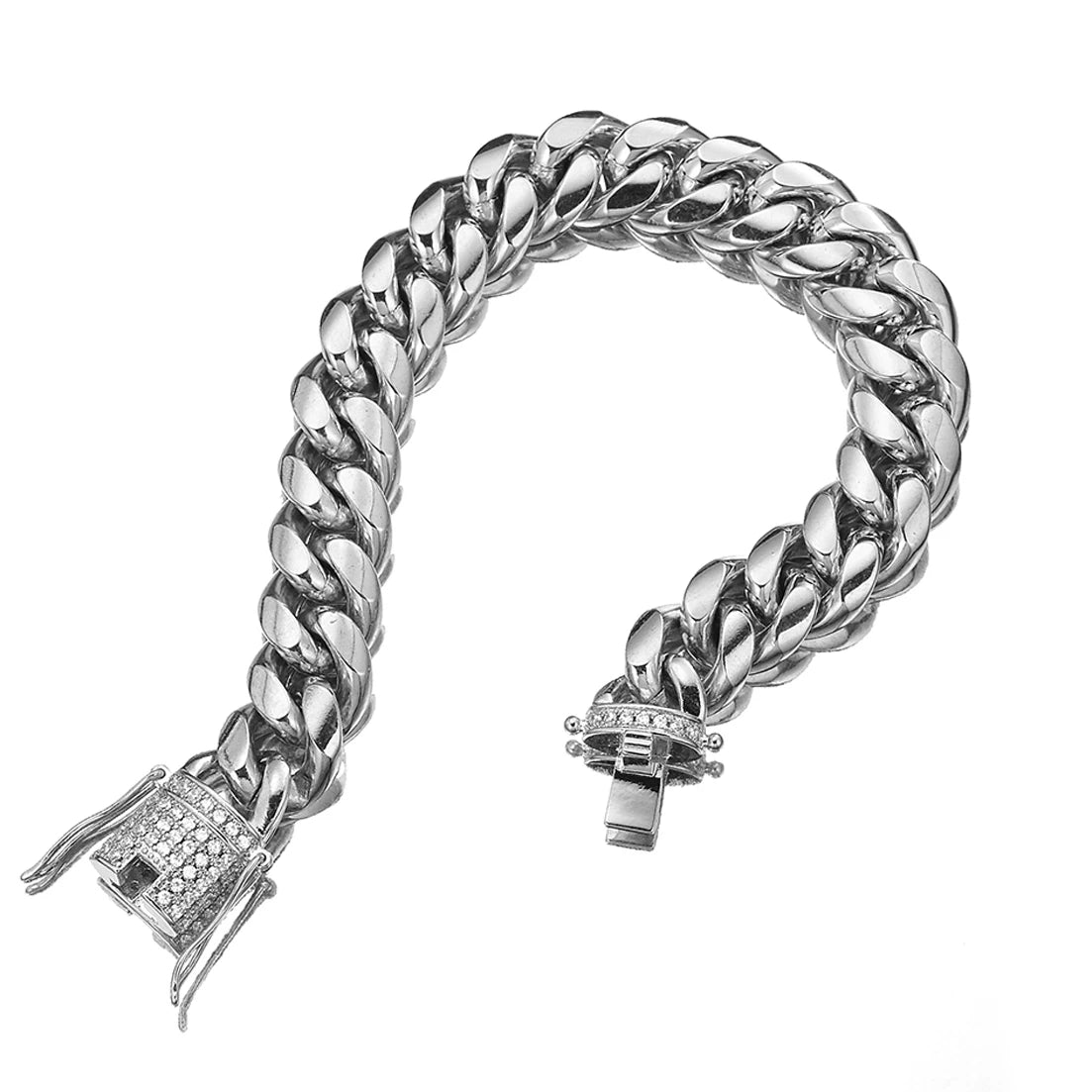 Stainless Steel Miami Curb Cuban Chain Crystal Bracelet - Plush Intimates Boutique