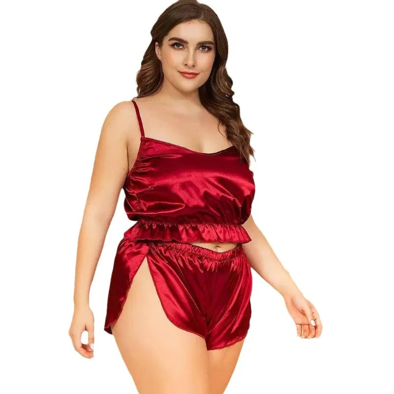 Camisole and Shorts Sleepwear Solid Color Silk Satin Spaghetti - Plush Intimates Boutique