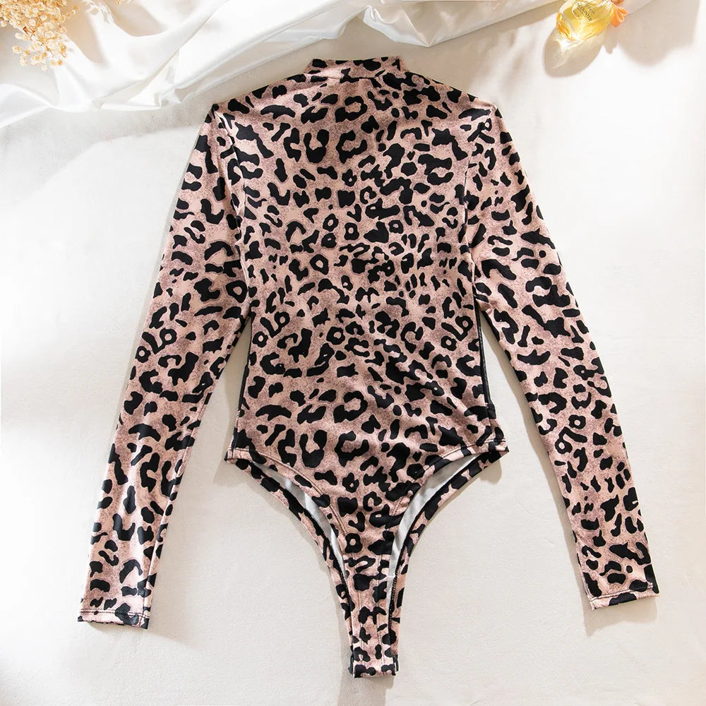 Sexy Leopard Thongs One Pieces| Sleeve Lingerie Bodycon Bodysuits Fall Outfits