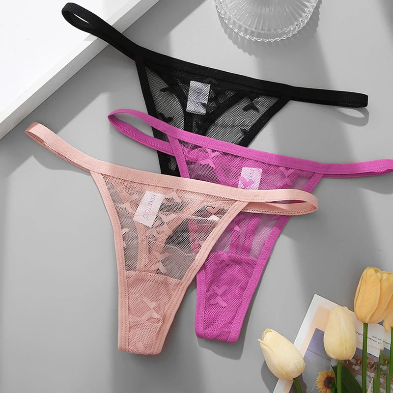 2PCS/Set Mesh Transparent Thong Women Panties Underwear Women Seamless G-String Female Underpants Intimates Lingerie S-XL