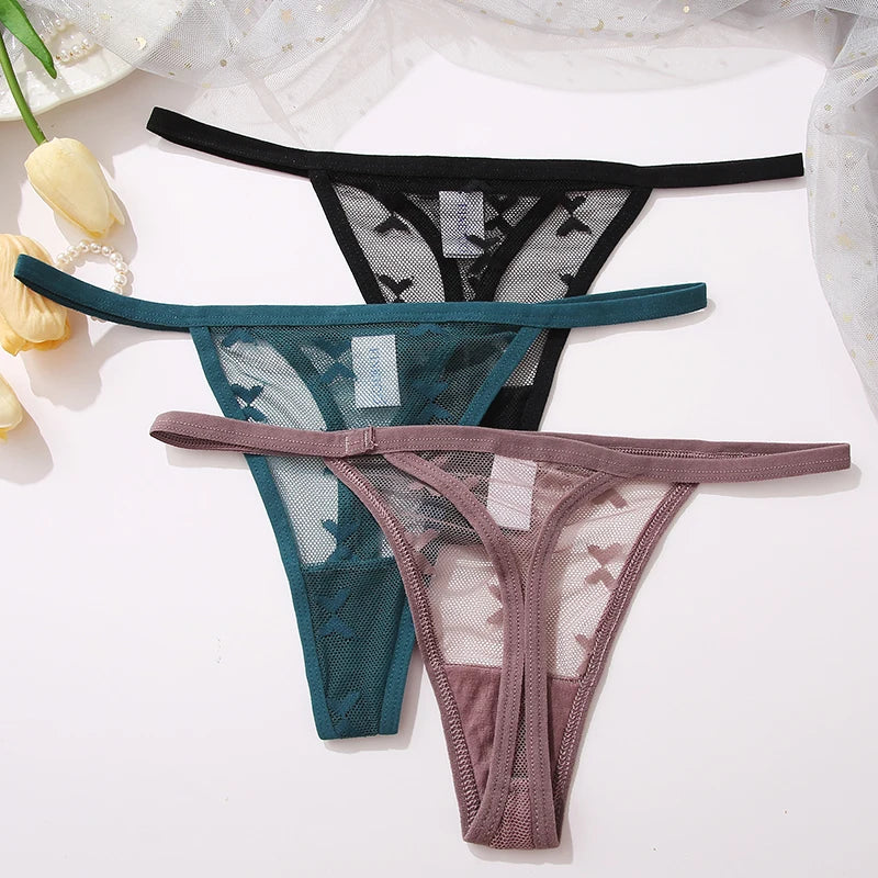 2PCS/Set Mesh Transparent Thong Women Panties Underwear Women Seamless G-String Female Underpants Intimates Lingerie S-XL