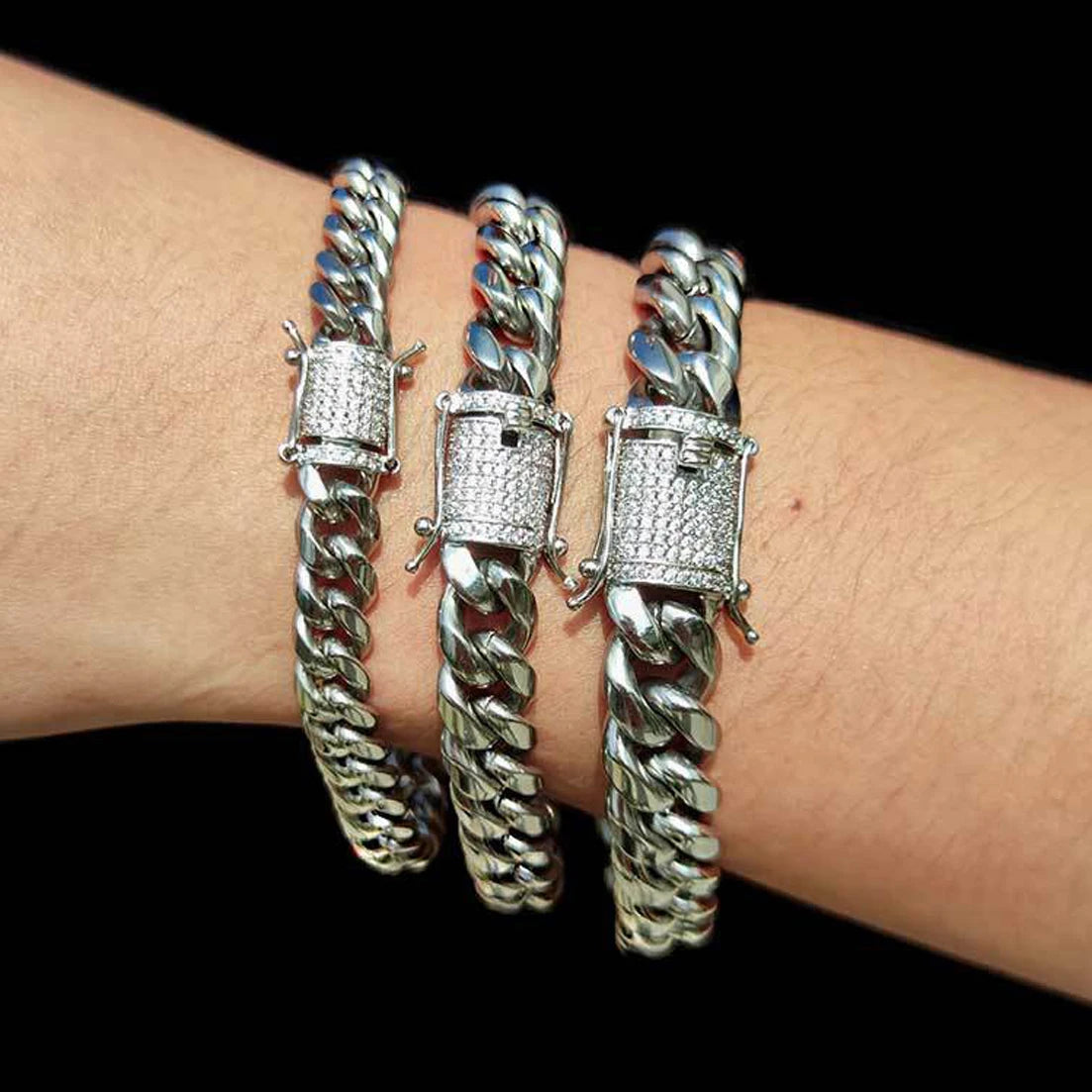 Stainless Steel Miami Curb Cuban Chain Crystal Bracelet - Plush Intimates Boutique