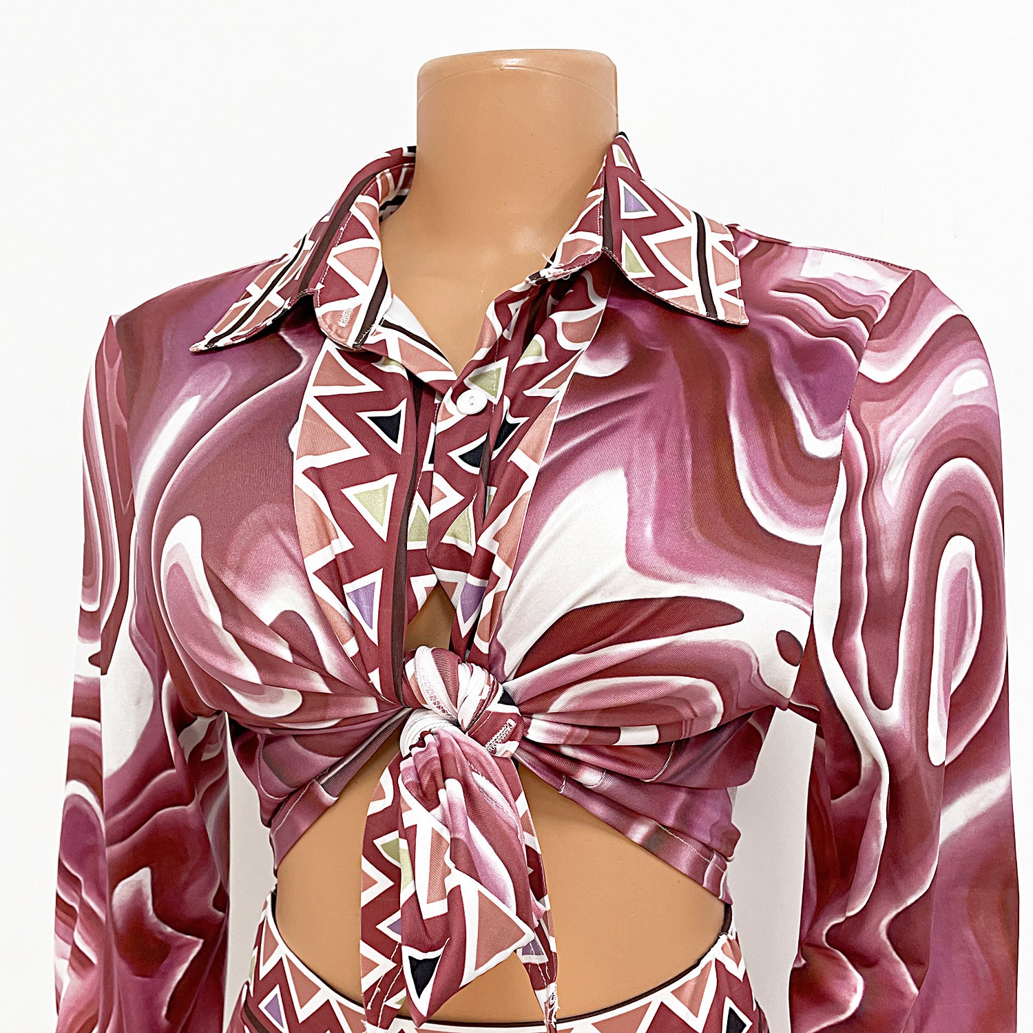 plush heat Sexy Printed Long-Sleeved 2 piece Suit
