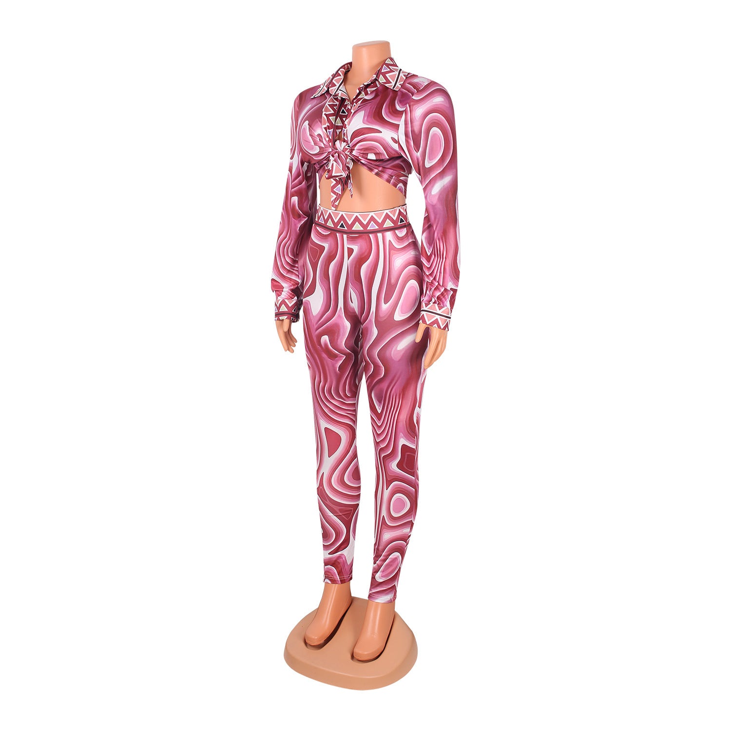 plush heat Sexy Printed Long-Sleeved 2 piece Suit